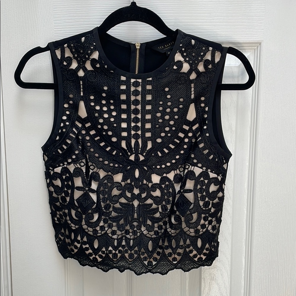 Ted Baker London Black Embellished Sleeveless Crop Tank